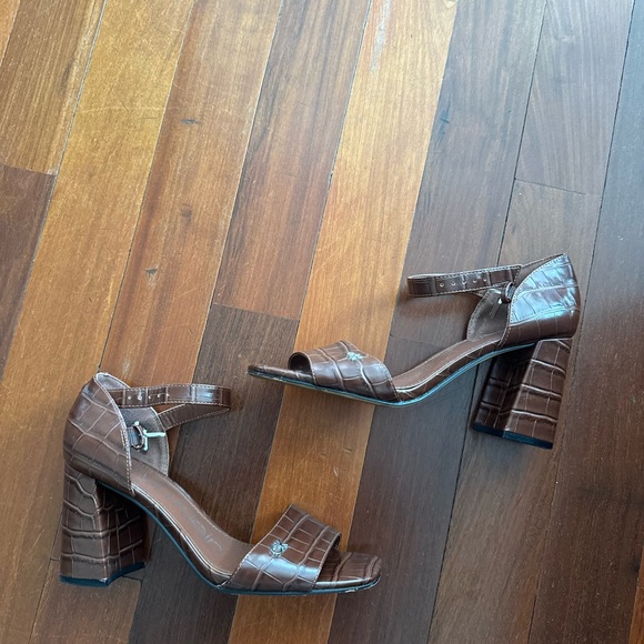 Calvin Klein Shoes - Brown Calvin Klein Croc-Embossed Block Heel Sandals